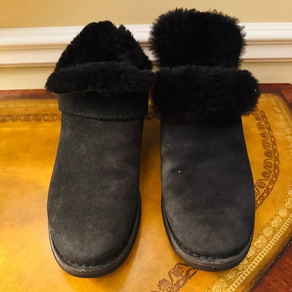 UGG Womens McKay Black 1012358 Suede Sheepskin Pull On Ankle Boots Booties Sz 10